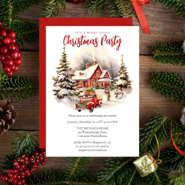 nostalgic vintage red truck christmas party invitation