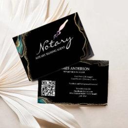 Small Notary Signing Agent Agate Black Gold Glitter Business Invitations Front View