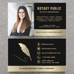 Small Notary Signing Agent Photo Black & Gold Business Invitations Front View