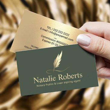 notary signing agent sage green & gold quill logo business invitations