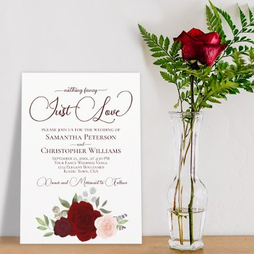 nothing fancy just love elegant red floral wedding invitation