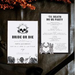 Small Nova Skull Bride Or Die Til Death Bachelorette Invitation Front View