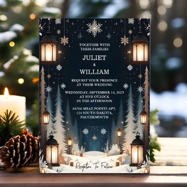 now rustic forest stars snow bright winter wedding invitation