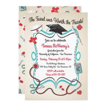 nurse medical graduation invitation with icons