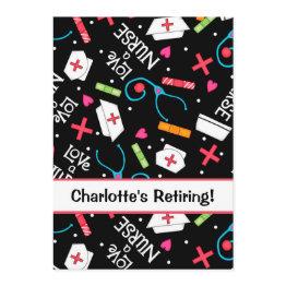 Small Nurse Retirement Party Celebration Black White Invitation Front View