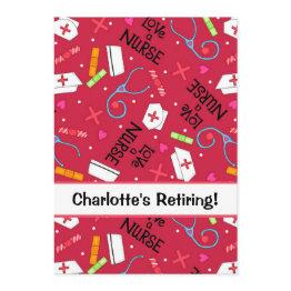 Small Nurse Retirement Party Celebration Red Invitation Front View