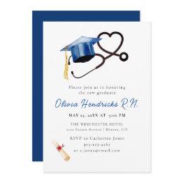 Small Nursing Graduation Cap And Stethoscope Invitation Front View