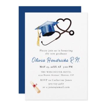 nursing graduation cap and stethoscope invitation