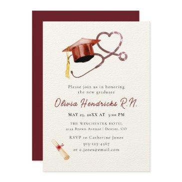 nursing graduation cap and stethoscope invitation