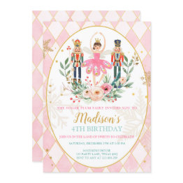 Small Nutcracker Birthday Girl Ballet Girl Suger Plum Invitation Front View