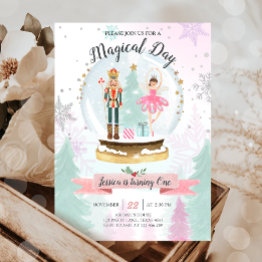 Small Nutcracker Birthday Girl Land Of Sweets Fairy Pink Invitation Front View