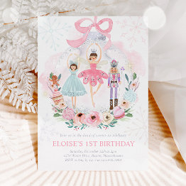 Small Nutcracker Land Of Sweets Sugar Plum Fairy Pink Invitation Front View