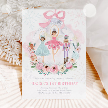 nutcracker land of sweets sugar plum fairy pink invitation