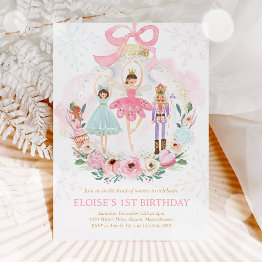 Small Nutcracker Land Of Sweets Sugar Plum Fairy Pink Invitation Front View