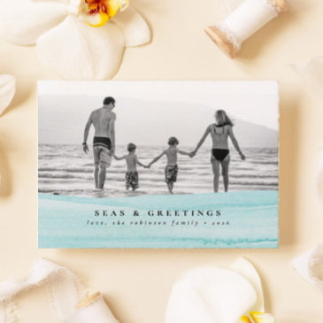 ocean beach christmas photo seas & greetings invitations