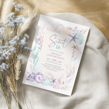 ocean under the sea mermaid sweet 16 birthday invitation