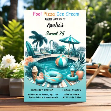 of boy fun teen adult pool party sweet 16 birthday invitation