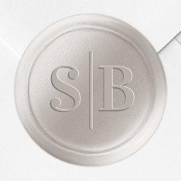 Small Off-white Ivory Wax Seal Wedding Monogram Sticker Front View