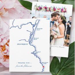 Small Oginquit Maine Elegant Photo Navy Wedding Thank You Invitations Front View