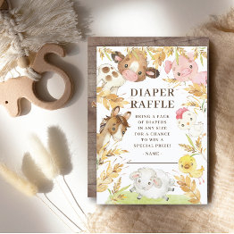 Small Oh Baby Farm Animals Baby Shower Diaper Raffle Invitation Front View