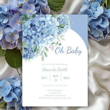 oh baby hydrangea dusty blue baby shower invitation