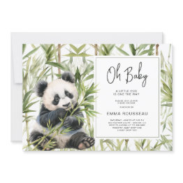 Small Oh Baby Panda Bear Bamboo Baby Shower Invitation Front View