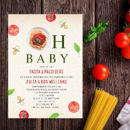 Small Oh Baby Pasta + Pacifiers Baby Shower Invitation Front View
