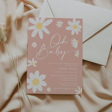 oh baby pink daisy baby shower invitation