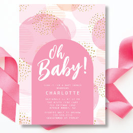 Small Oh Baby Polka Dots Baby Shower Invitation Front View