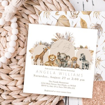 oh baby safari animals boho baby shower invitation