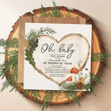 oh baby wood slice mushroom drive-by baby shower invitation