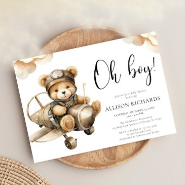 oh boy airplane vintage plane boy baby shower invitation