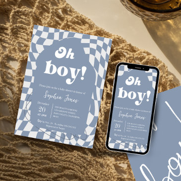 oh boy! blue checkered | gingham | baby shower invitation