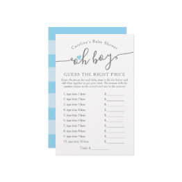Small Oh Boy Guess The Right Price Blue Baby Shower Game Front View