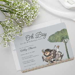 Small Oh Boy! Let The Wild Rumpus Start | Baby Shower Invitation Front View