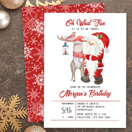 Small Oh What Fun Cute Kids Christmas Birthday Party Invitation Front View