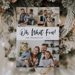 Small Oh What Fun Typography Script Christmas Photo Holiday Invitations Front View