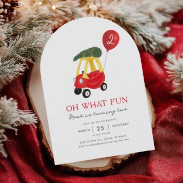 oh what fun winter car kids birthday invitation