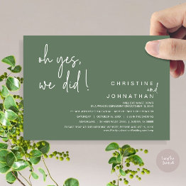 Small Oh Yes, We Did, Wedding Elopement, Sage Green Invitation Front View
