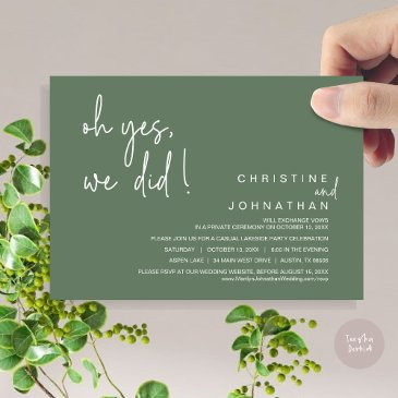 oh yes, we did, wedding elopement, sage green invitation