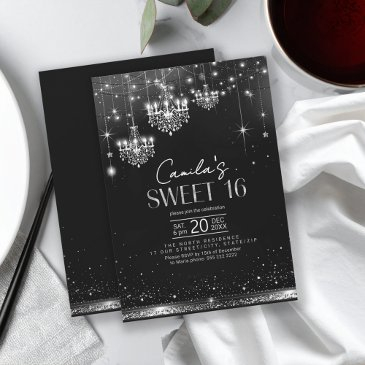 old hollywood b & w chandeliers sweet 16 id1108 invitation