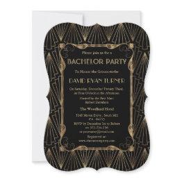Small Old Hollywood Gold Great Gatsby Bachelor Party Invitation Front View