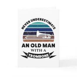 Small Old Man With Trombone Funny Gift Dad Invitations Front View
