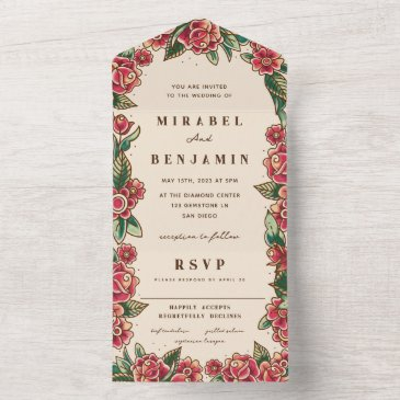 old school rose tattoo art all in one invitation