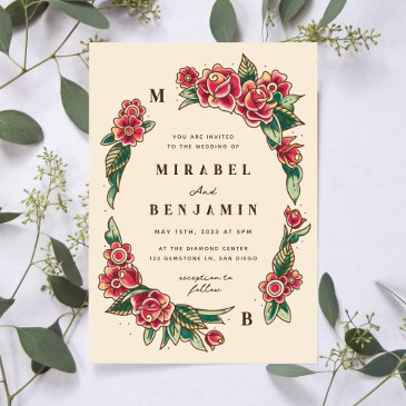 old school rose tattoo art invitation