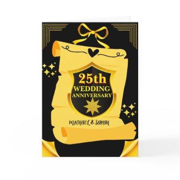 old scroll black & goal 25th wedding anniversary invitations