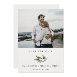 Small Olive Branch Foliage Save The Date Photo Invitations Front View