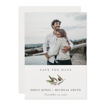 olive branch foliage save the date photo invitations