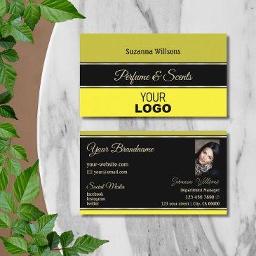 olive yellow borders on black with logo and photo business invitations
