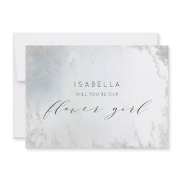 Small Ombre Dusty Blue Frosted Flower Girl Proposal Invitations Front View